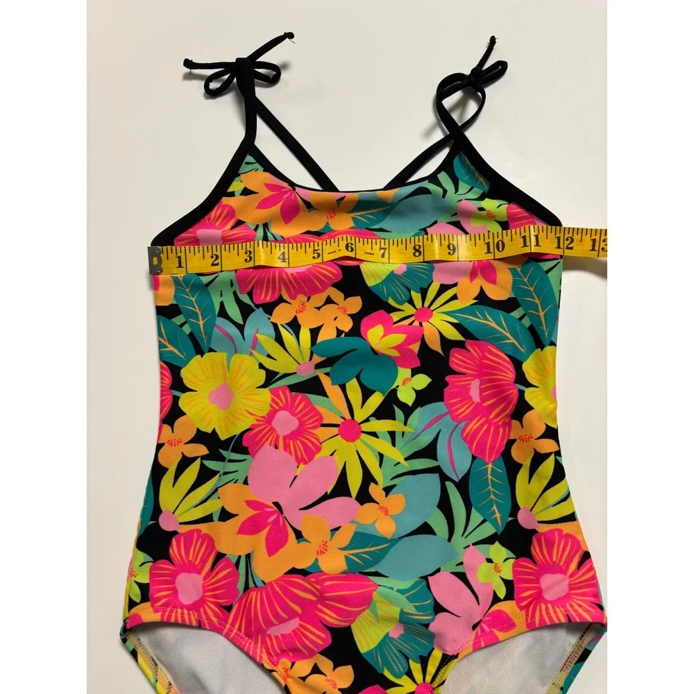 Cat & Jack Girls Swimsuit Size M 8 Tropical Floral One Piece Cross Back Tie Pink